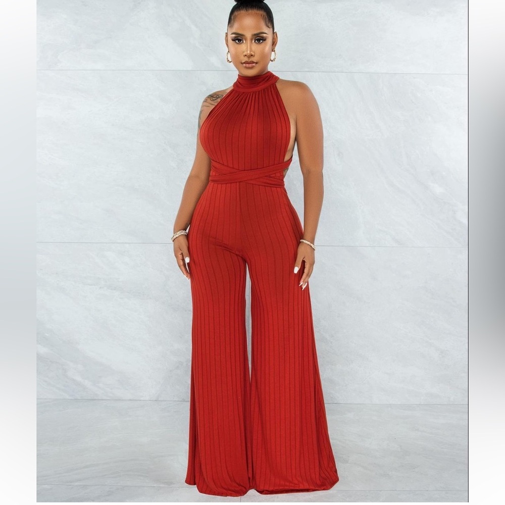 Women's Red Sleeveless Jumpsuit